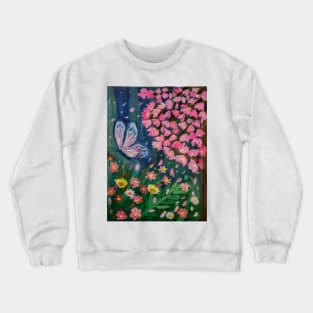 Butterfly feeding off a lovely bright flowers around him . Crewneck Sweatshirt